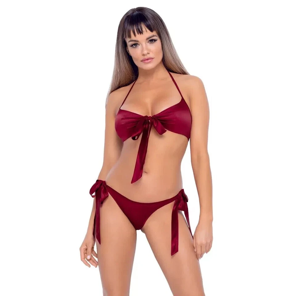 Cottelli Tie Up Bra And Briefs Set Red  L/XL - Image 1 of 1