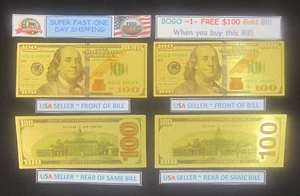 Gold Foil $100 Dollar Bill 24K Plus BOGO 1 FREE Bill & FREE SHIPPING! USA Seller - Picture 1 of 10