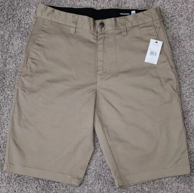 NEW Volcom Shorts Mens 30 VMonty Stretch Chino Casual Skater Flat Front Khaki - Image 1 of 4