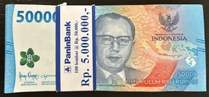 Indonesia 50000 RUPIAH P-167 2022-2025 x 100 Pcs Lot BUNDLE Pack IDR USED NOTE - Picture 1 of 6