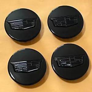 4pcs 2.6" Glossy All Black Cadillac Car Wheel Center Hub Caps Logo Emblems - Picture 1 of 4