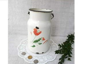 Vintage weißer Emaille Milchdose Emaille rustikaler Eimer französisches Blumendekor #8 - Bild 1 von 7