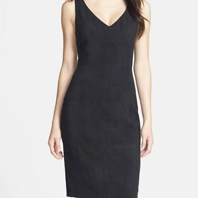 Vince Camuto Faux Suede Front Sheath Dress -Black/Dark Navy-Blue-10P - Image 1 of 4