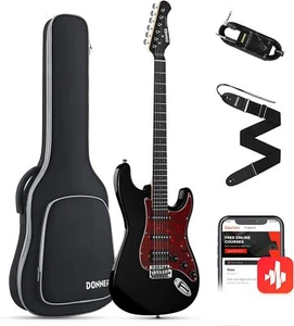 🎸 Zestaw gitar elektrycznych Donner DST-80 czarny przetwornik SSS ze wzmacniaczem Gigbag - Zdjęcie 1 z 14