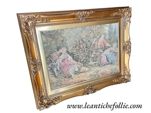 Vintage Tapestry in Golden Baroque Frame - Rococo Galant Scene - 77x96x7 cm - Picture 1 of 5
