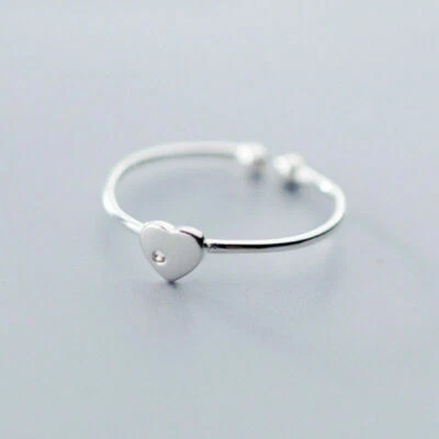 925 Sterling Silver Love Heart CZ Thin Above Knuckle Midi Pinkie Ring A3089 - Image 1 of 3