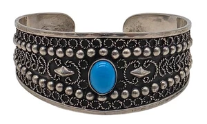 VINTAGE Sterling Pawn Silber / Türkis Damen breites Navajo Armreif Armband - Bild 1 von 5