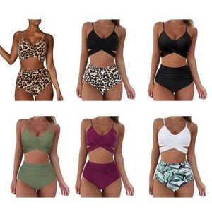 High Waisted Swimwear Push-up Bra Bikini Swimsuit Bathing Bikin Bottoms Slimming - Picture 1 of 40