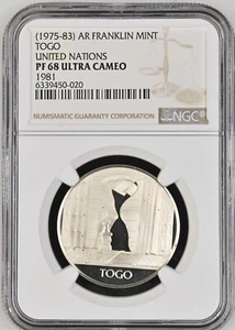 (1975-83) AR FRANKLIN MINT TOGO UNITED NATIONS - NGC PF 68 ULTRA CAMEO /1981 - Picture 1 of 4