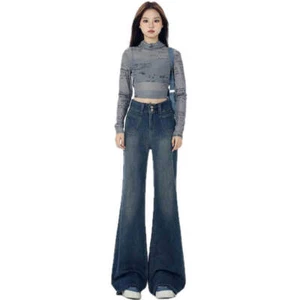 Womens Wide Leg Jeans Retro High Waisted Denim Pants Loose Fit Straight Leg Trou - Picture 1 of 9
