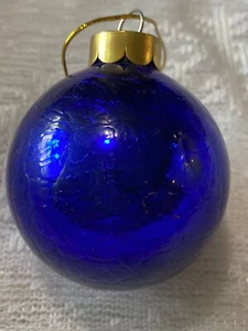 Heavy Glass Blue Crackle Kugel Style Glaze Ball Ornament 2.5”D - Picture 1 of 3
