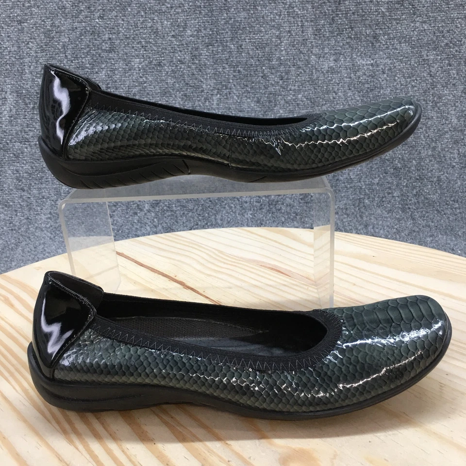 Walking Cradles Shoes Womens 7.5 S Ballet Flats Olive Green Leather Croc Print - Image 1 of 4