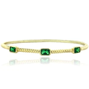 Gold Tone Lab Created Green Quartz Rectangular Corrugated Bangle - Picture 1 of 3