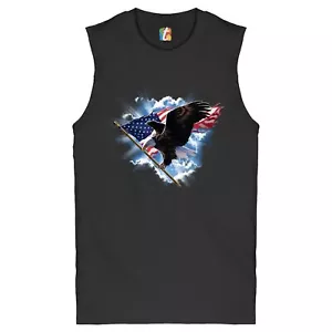 Bald Eagle Carrying the American Flag Muscle Shirt 4th of July Patriotic Men's - Picture 1 of 21