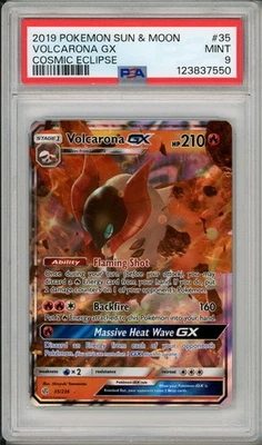 2019 Pokemon Sun & Moon Cosmic Eclipse Volcarona GX #35 PSA 9 - Image 1 of 2