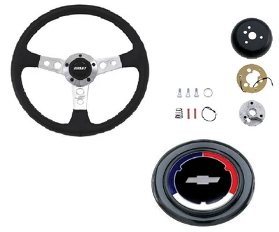 Grant 14" Steering Wheel / Installation Kit & Chevy Red/White/Blue Horn Button Foto 1 de 4