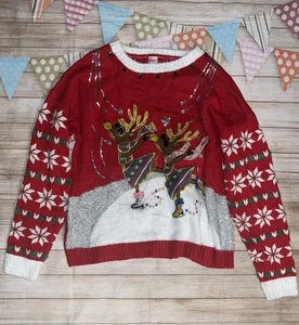 HOLIDAY TIME GR XL ROT-WEISS hässlicher WEIHNACHTSPULLOVER Schlittschuh Hirsch - Bild 1 von 3