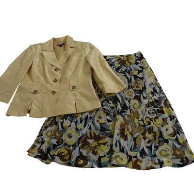 Conjunto Blazer y Falda Floral Dana Kay Dorado Mujer Talla 8 Manga 3/4 Trabajo DEFECTUOSO Foto 1 de 4