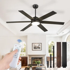 58 Inch Ceiling Fans with Lights and Remote, Black Indoor/Outdoor Ceiling Fan... - Picture 1 of 7