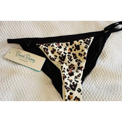Pantalones de bikini Beach Bunny con estampado de leopardo negro con tiras talla S Foto 1 de 4