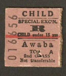 BILLETE DE TREN DE SEGUNDA CLASE EXCURSIÓN ESPECIAL AWABA A UN NIÑO FERROCARRILES N.S.W DE COLECCIÓN - Imagen 1 de 2