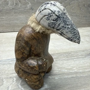 Vintage handgeschnitzte Hartstein Inuit Skulptur Vogel Mann Schamane signiert 5”x2,5” - Bild 1 von 16
