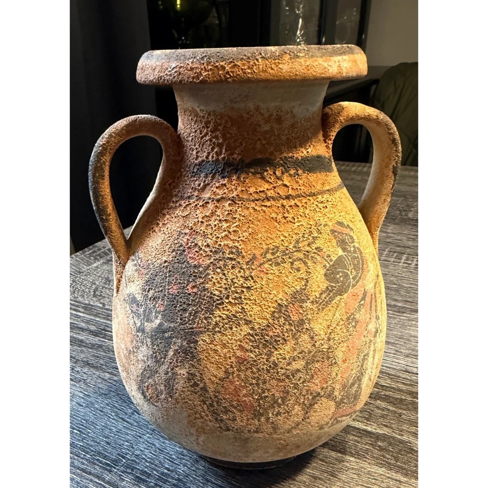 Rustikale griechische Stil Amphore Vase zwei Griffe gealterte Keramik 8" Terrakotta - Bild 1 von 4
