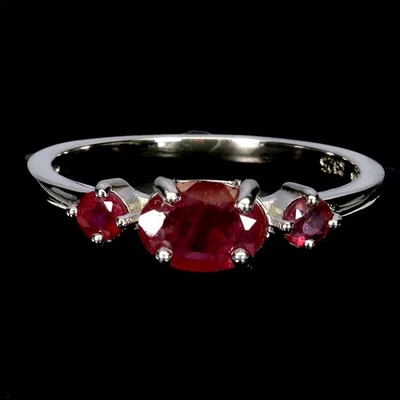 Anillo de plata de ley 925 rubí ovalado 7x5 mm piedras preciosas naturales joyería tamaño 7 Foto 1 de 4
