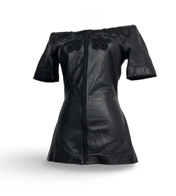 Archive🔥 Valentino Boutique 80s Vintage Leather Blouse Top Size 42 - Image 1 of 4