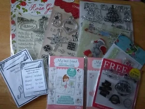 Mixed Assorted Clear Rubber Stamps & Embossing Folder - Picture 1 of 5
