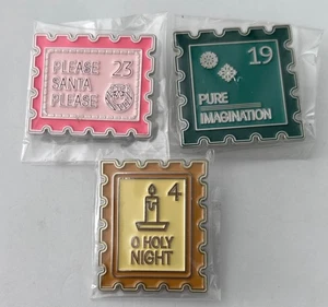 Christmas Holiday Stamp Themed Enamel Pins Pin Set Lot 3 - Picture 1 of 3