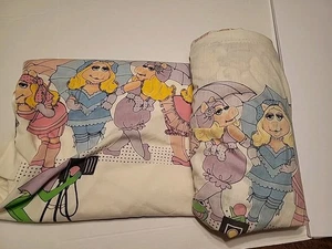 Ensemble drap double/complet vintage Lady Pepperell Miss Piggy Kermit plat et ajusté - Photo 1/9