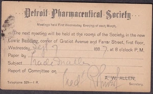 1887 Postkarte Detroit Pharmaceutical Society - Next Treffen Trade Mailer - Bild 1 von 2