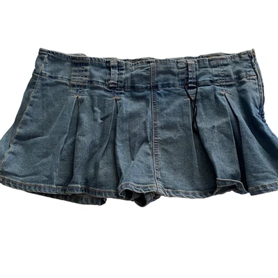 Почти знаменитый джинсовой ткани мини skort Sz L синий плиссированные эластичной Skater девочка гранж новый без ЯРЛЫКОВ - Изображение 1 из 4