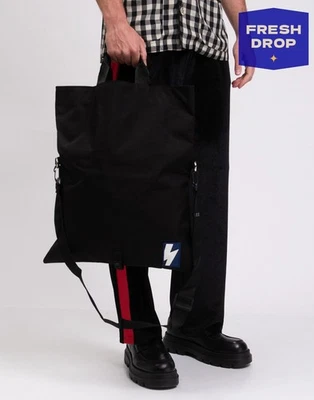 RRP€290 NEIL BARRETT Foldover Tote Bag Large Lightning Bolt Patch Made in Italy - Image 1 of 4