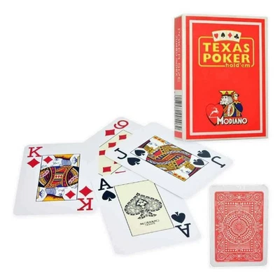 Texas Poker Hold Em Red Color Playing Cards Modiano Jumbo Index Poker Size New - Image 1 of 4