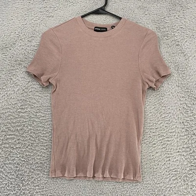 Prana Ribbed T-Shirt Womens Medium Foundation Pink Knit Stretch Tee Top - Image 1 of 4