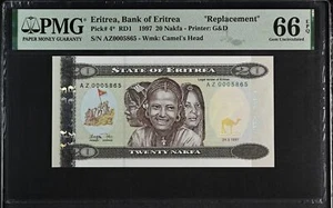 Eritrea 20 Nakfa 1997 P 4* AZ Replacement GEM UNC PMG 66 EPQ - Picture 1 of 3