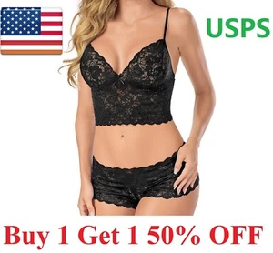 Women Sexy Lace Lingerie Bralette Bra Set Thong Pajamas Nightwear Sleepwear.. - Picture 1 of 9
