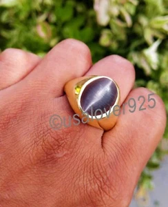 Purple Cats Eye Chrysoberyl Oval Gemstone White Brass Handmade Men Ring Jewelry - Picture 1 of 12
