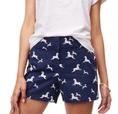 Pantalones Cortos Ann Taylor LOFT - Mujer 00/XXS - NUEVOS CON ETIQUETAS - 4" Azul Marino Cebra Caballo Riviera  Foto 1 de 3