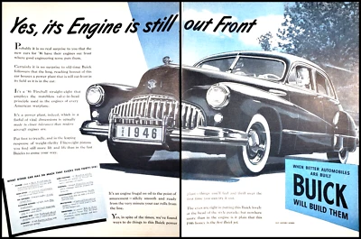 PRINT AD 1945 Buick 1946 Fireball Straight 8 Engine Still Out Front 2 Pages - Image 1 of 3