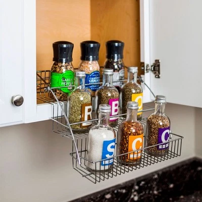 HARDWARE RESOURCES 3-Tier Pull Down Spice Rack Wall Kitchen Cabinet Bottle Organizer Jar Pull Out