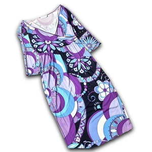 EMILIO PUCCI Abito avvolgente in seta Italia manica 3/4 multicolore viola taglia S - Foto 1 di 17