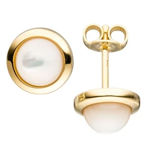 Par Pendientes Con Perla-Piedra 8,6mm Media Esfera 333 Oro Amarillo Pendientes - Imagen 1 de 1