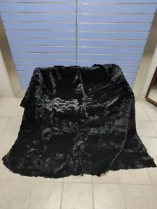 Lussuoso copriletto in pelliccia di coniglio nero 100% vera pelliccia di Rex / coperta king size - Foto 1 di 5