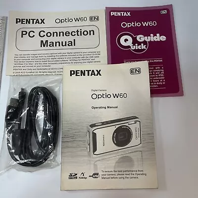 Data USB Cable Cord & Users Operating Manual For Pentax Optio W60 - Image 1 of 2