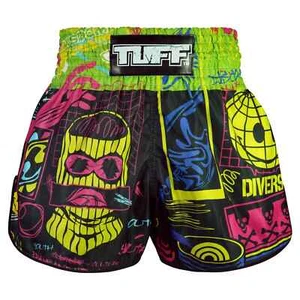 TUFF High Cut Retro Style Shorts - Neon Graffiti Muay Thai Boxing Fight Mens Adu - Picture 1 of 5