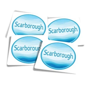 4x Vinyl Stickers Scarborough Waves Calligraphy Word #60466 - Picture 1 of 1