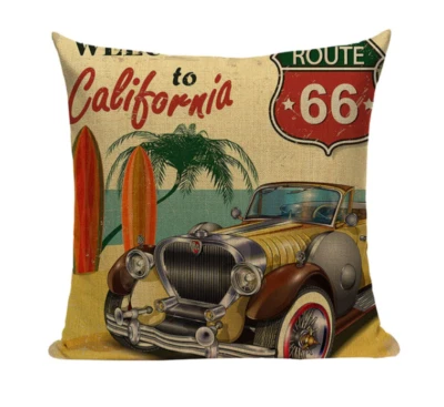 Vintage Car VC3 Retro Classic Automobile Pillow Cover California Route 66 USA - Image 1 of 4